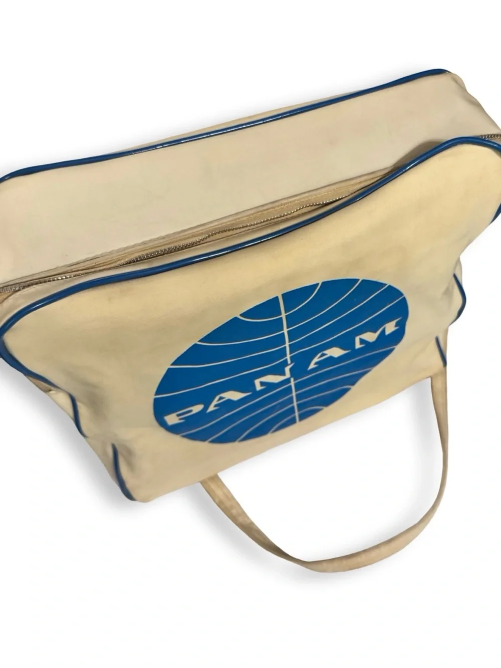 Vintage 1960s Pan Am Airlines Flight Bag White Blue Globe Logo Shoulder Travel